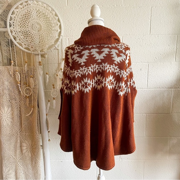 Forever 21 Boho Turtleneck Papaya Orange Poncho Sweater - Picture 3 of 7